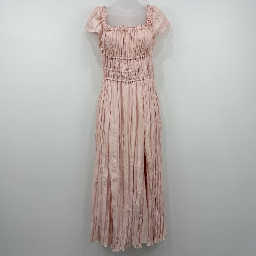 Altuzarra Lily Pleated Midi Dress 42 Apple Blossom Crinkle Coquette Cottagecore